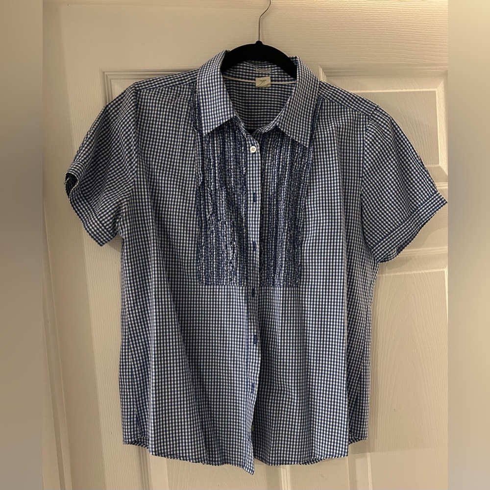 J. Crew Blue and White Gingham Button Down Shirt